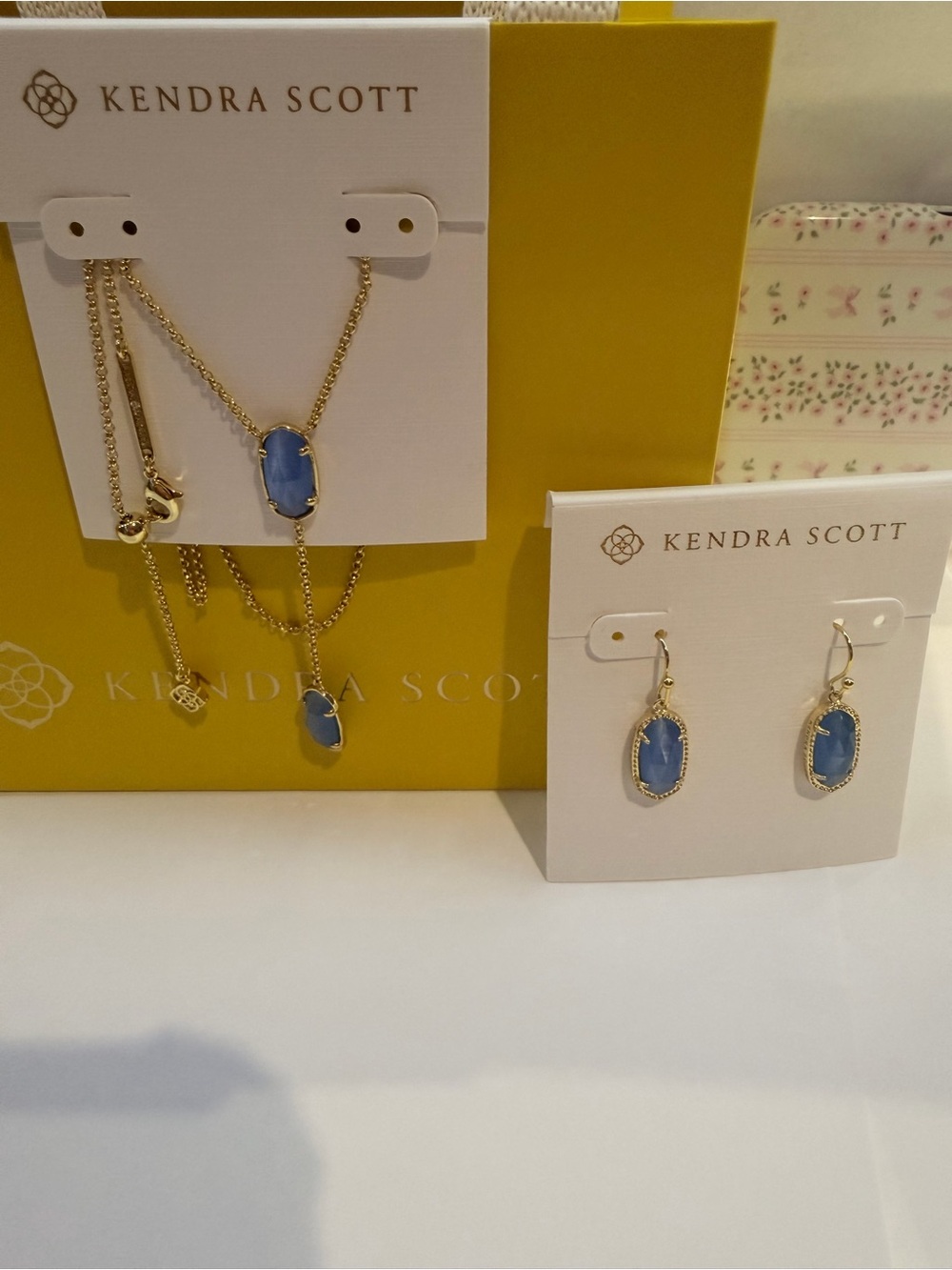 Kendra Scott Goldtone Blue Pendant Necklace and Earrings Set - Picture 4 of 4